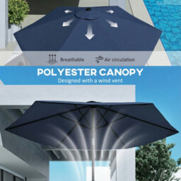 Outsunny 2.6M Garden Parasol Umbrella With Aluminium Pole, Tilt, Navy Blue - thumbnail 6