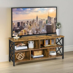 Pirlo Plush 3 Tier Tv Stand Unit With Open Shelves Industrial Rustic Brown