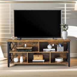 Pirlo Plush 3 Tier Tv Stand Unit With Open Shelves Industrial Rustic Brown - thumbnail 2