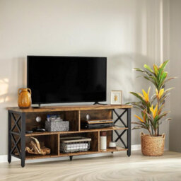 Pirlo Plush 3 Tier Tv Stand Unit With Open Shelves Industrial Rustic Brown - thumbnail 3