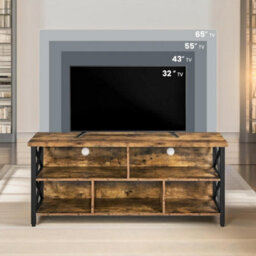 Pirlo Plush 3 Tier Tv Stand Unit With Open Shelves Industrial Rustic Brown - thumbnail 4