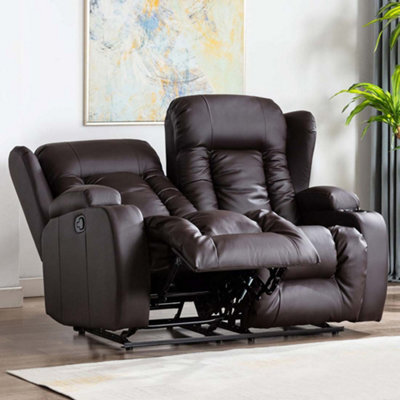 More4Homes Caesar Manual High Back Luxury Bond Grade Leather Recliner 2 Seater Sofa (Brown) - image 1