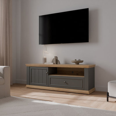 Furniture To Go Pontypool Tv Unit With Drawer And Open Shelf In Grey And Mauvella Oak - image 1