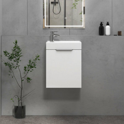 Royal Bathrooms Royal Bathroom Como 400mm Wall Hung Cloakroom Vanity Unit With 1 Tap Hole Ceramic Basin 1 Door Storage Cabinet - Gloss White - image 1