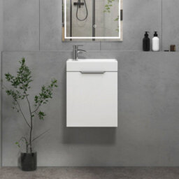 Royal Bathrooms Royal Bathroom Como 400mm Wall Hung Cloakroom Vanity Unit With 1 Tap Hole Ceramic Basin 1 Door Storage Cabinet - Gloss White - thumbnail 1