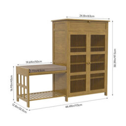 Wooden Shoe Storage Cabinet W/stool, 4 Tier 2 Doors Shoe Organizer - thumbnail 2