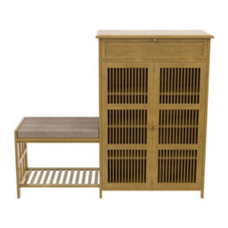 Wooden Shoe Storage Cabinet W/stool, 4 Tier 2 Doors Shoe Organizer - thumbnail 4
