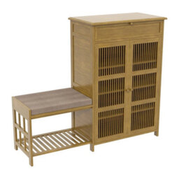 Wooden Shoe Storage Cabinet W/stool, 4 Tier 2 Doors Shoe Organizer - thumbnail 5