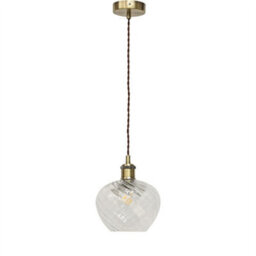 First Choice Lighting Set Of 2 Bradson - Clear Swirl Glass Antique Brass Retro Pendants - thumbnail 2