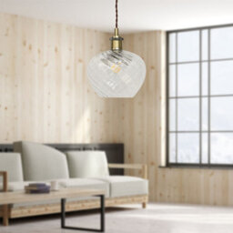 First Choice Lighting Set Of 2 Bradson - Clear Swirl Glass Antique Brass Retro Pendants - thumbnail 5