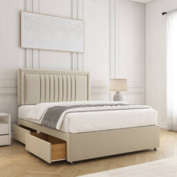 Bsspoke Canes Divan Bed Set Cream Plush Velvet With 24Inch Panel Headboard 2 Drawers Same Side & Mattress 3Ft 4Ft 4Ft6 5Ft 6Ft - thumbnail 1