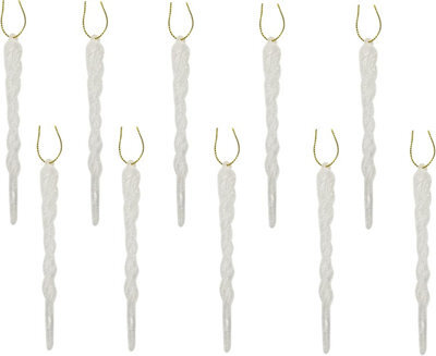 Festive Fix White Icicle Decorations 10Pcs 12Cm Glitter Twisted Christmas Baubles Set Elegant Hanging Ornaments For Xmas Tree And - image 1