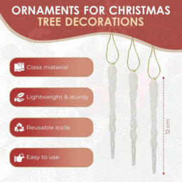 Festive Fix White Icicle Decorations 10Pcs 12Cm Glitter Twisted Christmas Baubles Set Elegant Hanging Ornaments For Xmas Tree And - thumbnail 4