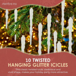 Festive Fix White Icicle Decorations 10Pcs 12Cm Glitter Twisted Christmas Baubles Set Elegant Hanging Ornaments For Xmas Tree And - thumbnail 2