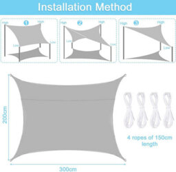 Grey 200X300Cm Rectangular Polyester Shade Sail 95% Uv Protection Waterproof - thumbnail 3