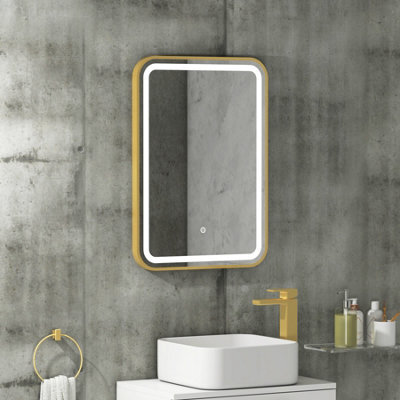 Royal Bathrooms Luna 500 X 700mm Brushed Brass Led Framed Bathroom Led Mirror With Demister Pad & Touch Sensor - image 1