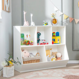 Costway 5-Cubby Kids Toy Storage Organizer Wooden Children Bookcase Bookshelf - thumbnail 3