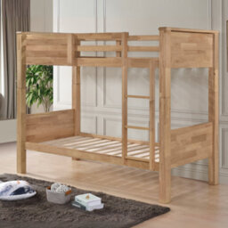 Reinforced Beds, Langham Bunk Bed, 90X190Cm, Natural Oak Finish, Wooden Bunk Bed, Rubberwood, Solid Wooden Slats