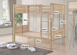 Reinforced Beds, Langham Bunk Bed, 90X190Cm, Natural Oak Finish, Wooden Bunk Bed, Rubberwood, Solid Wooden Slats - thumbnail 4