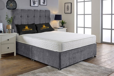 UKBEDFURNITURE Senator Grey Plush Divan Bed With 2 Foot End Drawers & 26 Inch Headboard - image 1