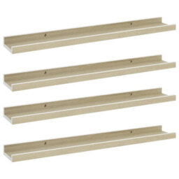 Berkfield Wall Shelves 4 Pcs White And Sonoma Oak 60X9X3 Cm - thumbnail 2