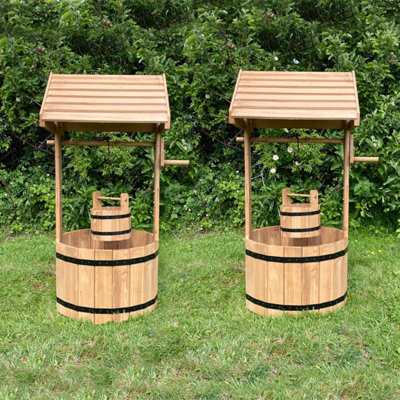 Selections Large Wooden Wishing Well Garden Planters (Set Of 2) - image 1