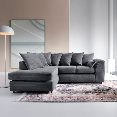 Abakus Direct Jumbo Grey Cord Left Facing Corner Sofa For Living Room With Thick Luxury Deep Filled Cushioning - image 1