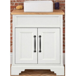 Homestylestore Antique White And Oak 645mm Bathroom Vanity Unit With Square Countertop Basin And Black T Bar Handles - thumbnail 1