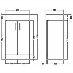 Bubly Bathrooms 450mm Compact Vanity Unit Gloss White Floorstanding 2-Door Storage For Small Bathrooms & Cloakrooms - thumbnail 3