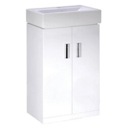 Bubly Bathrooms 450mm Compact Vanity Unit Gloss White Floorstanding 2-Door Storage For Small Bathrooms & Cloakrooms - thumbnail 2