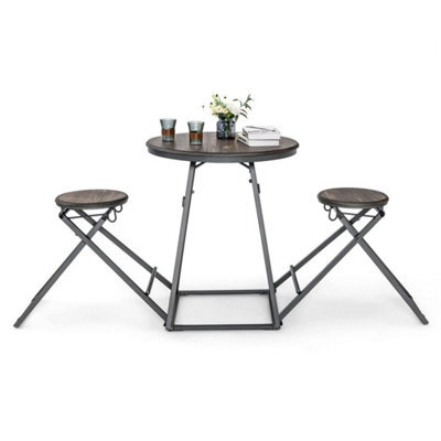 3-Piece Modern Round Table And Stool Set Foldable Dining Set Bar Table 2 Stools - image 1