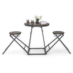 3-Piece Modern Round Table And Stool Set Foldable Dining Set Bar Table 2 Stools - thumbnail 1