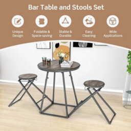 3-Piece Modern Round Table And Stool Set Foldable Dining Set Bar Table 2 Stools - thumbnail 4