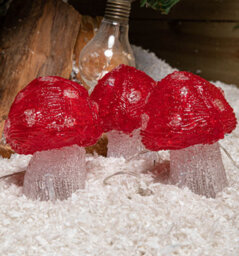 Samuel Alexander Set Of 5 Battery Operated Red & White Acrylic Christmas Mushrooms With Cool White Leds - thumbnail 4