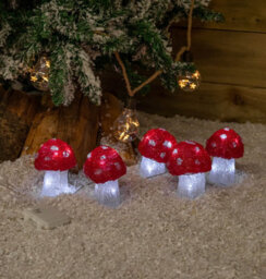 Samuel Alexander Set Of 5 Battery Operated Red & White Acrylic Christmas Mushrooms With Cool White Leds - thumbnail 1