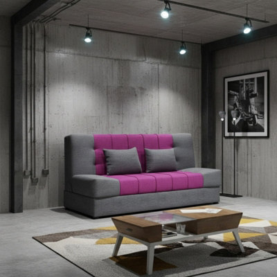 Sonia Sofa Bed With Storage Springs And Foam Stylish Living Room Or Guest Room Sofa With Cushions Grey And Pink - image 1