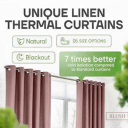 Moonlight Bedding 100%blackout Eyelet Linen Texture Curtain Pair Thermal Energy Efficient For Summer Winter (Blush, 90''x90'') - thumbnail 2
