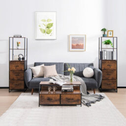 Costway Industrial Bookshelf 3-Drawer Dresser Narrow Storage Rack W/ Steel Frame - thumbnail 5