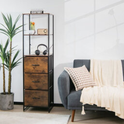 Costway Industrial Bookshelf 3-Drawer Dresser Narrow Storage Rack W/ Steel Frame - thumbnail 4