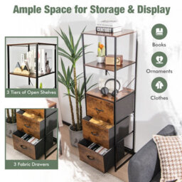 Costway Industrial Bookshelf 3-Drawer Dresser Narrow Storage Rack W/ Steel Frame - thumbnail 7