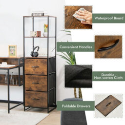 Costway Industrial Bookshelf 3-Drawer Dresser Narrow Storage Rack W/ Steel Frame - thumbnail 6