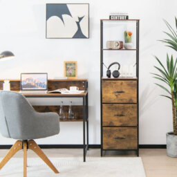 Costway Industrial Bookshelf 3-Drawer Dresser Narrow Storage Rack W/ Steel Frame - thumbnail 3