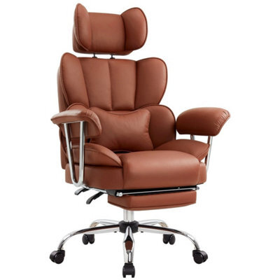 Brown Big& Tall Pu Leather Office Chair With Footrest, High Back - image 1