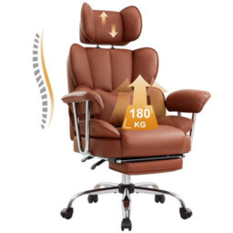 Brown Big& Tall Pu Leather Office Chair With Footrest, High Back - thumbnail 3