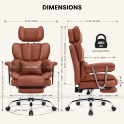 Brown Big& Tall Pu Leather Office Chair With Footrest, High Back - thumbnail 2