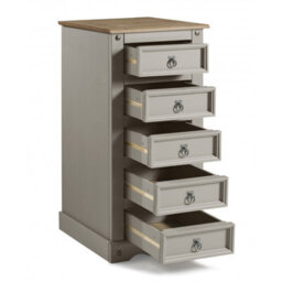 Mercers Furniture Corona Grey Wax 5 Drawer Narrow Chest Solid Pine With Mexican Styling - thumbnail 2