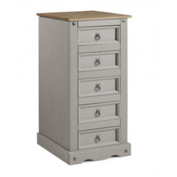 Mercers Furniture Corona Grey Wax 5 Drawer Narrow Chest Solid Pine With Mexican Styling