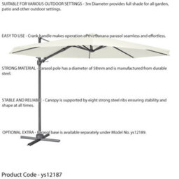 Loops Premium 3M Banana Parasol Cream Easy Tilt & Swivel Garden Dining Patio Umbrella - thumbnail 2