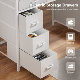 Precision Synergie Computer Desk With 8 Fabric Drawers, 120X50Cm Home Office Desk With Led & Power Outlets, White - thumbnail 6