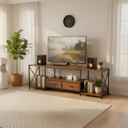 Living And Home Retro Tv Stand With Fabric Drawers - thumbnail 1
